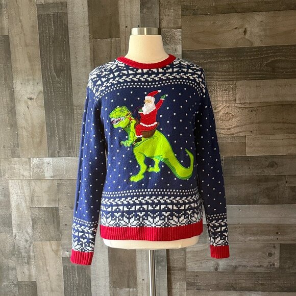 Men's Blizzard Bay ugly Christmas sweater large Santa dinosaur Christmas party - Picture 10 of 10